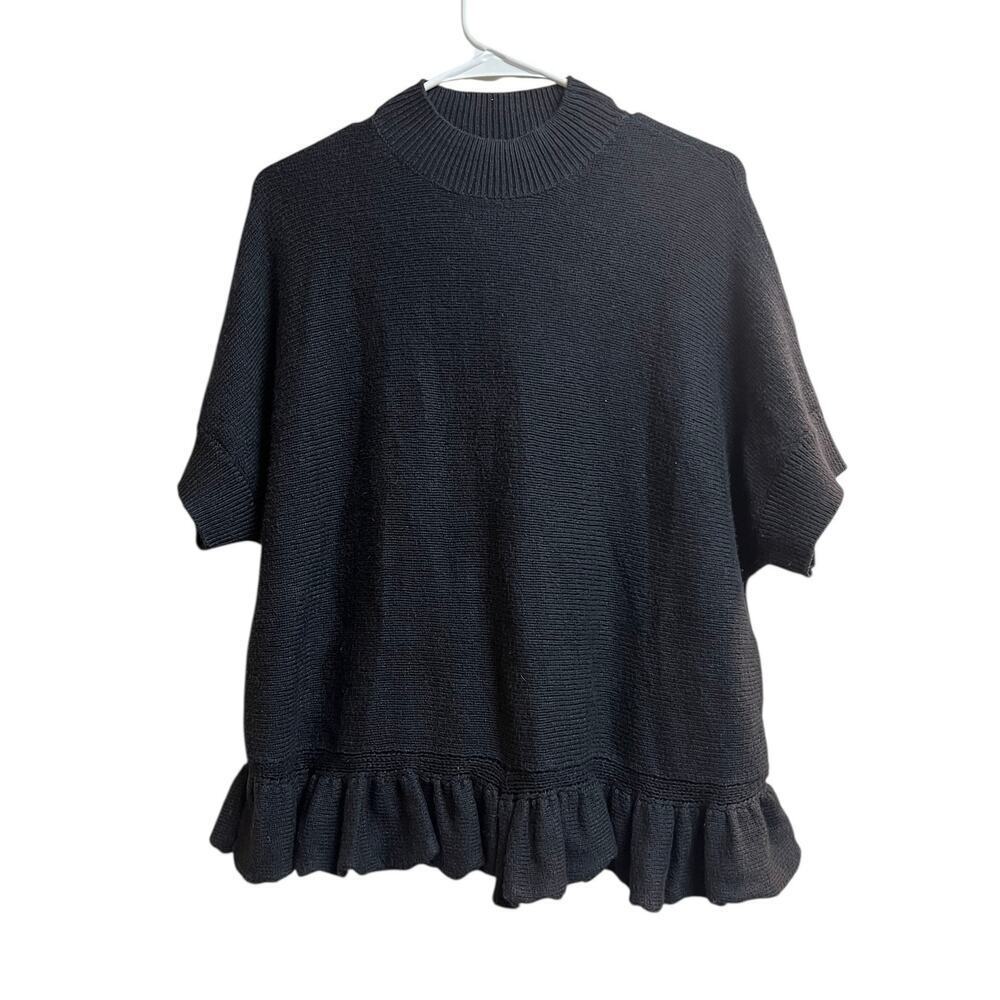 Kate Spade Broome Street Flounce Knit Top Black Medium